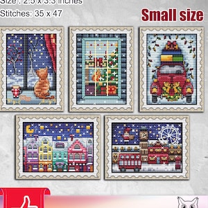 Christmas cross stitch pattern: Snowman, Winter, Stamp, Sampler, Bookmark, Stocking, Funny, PDF, Small, Santa, Ornament, Cards, Bauble, 2022