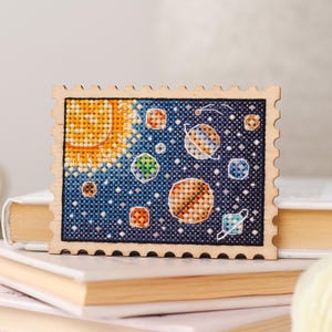 KIT de point de croix : Espace, Tampon, Planète, Galaxie, Primitif, Motif, Cartes, Vierge, DIY, Débutant, Compté, Moderne, Petit, Bois, Fantaisie
