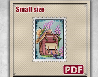 Small cross stitch: Flowers, Summer, Stamp, Modern, Backpack, Lavender, Camping, Travel, Gift for friends, Modern funny wooden blank, S-129