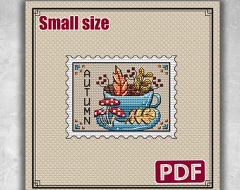 Autumn cross stitch pattern, Cross stitch leaves, Cross stitch autumn, Cross stitch patterns, Cross stitch design, Stamp cross stitch, S-031