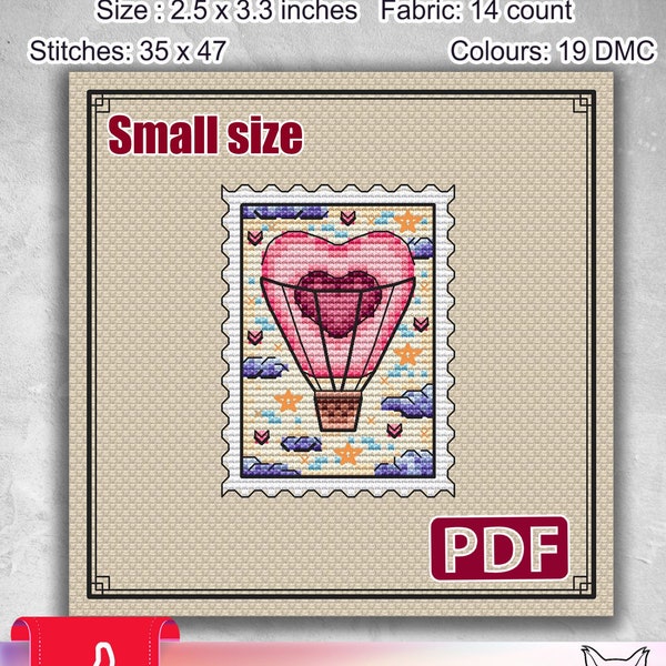 Small cross stitch pattern: Valentines day, Card, Wedding, Heart, Modern sampler, Mini stamp, Tag, Gift, Summer, Spring, him her, S-121