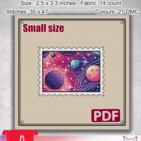 Small cross stitch pattern, Stars, Space, Galaxy, Stamp, Moon, Modern chart, Needlepoint PDF, Funny, Solar system, Counted, Landscape, S-045