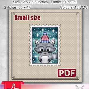 Christmas cross stitch, Raccoon cross stitch, Cross stitch pattern, Cross stitch Christmas, Cross stitch raccoon, Cross stitch design, S-028