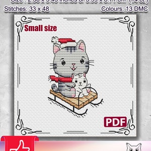 Christmas cross stitch pattern, Cross stitch pattern PDF, Cross stitch Cat, New Year cross stitch, Cross stitch Christmas, Modern embroidery