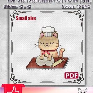 Chef Kitten, Kitchen cross stitch pattern, Cross stitch pattern cat, Animals cross stitch, Cat cross stitch,Small size, Cross stitch kitchen