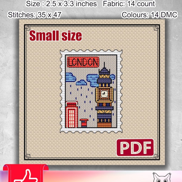 London cross stitch, Cross stitch pattern, Cross stitch london, Embroidery pattern, Modern cross stitch, Cross stitch PDF, S-014