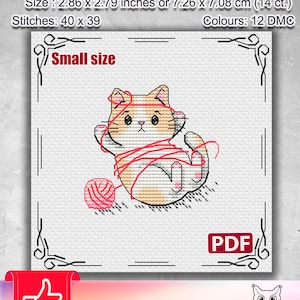Knitter Kitten, Cross stitch pattern, Modern cross stitch pattern, Animals cross stitch, Cross stitch cat, Cute cross stitch, Easy pattern