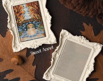 Cross stitch KIT: Small Cross Stitch Frame for Stamp Design, Black Gothic, Halloween acrylic frame, Small pattern, Fall modern pattern, Gift