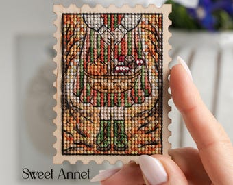 Cross stitch KIT: Autumn Mushrooms, Cozy Fall leaves, Small Stamp, Tarvel, Nature trees, Landscape forest, Beginner diy, Halloween pumpkin