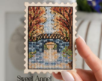 Cross stitch KIT: Autumn leaves, Cozy Fall , Small Stamp, Tarvel, Nature trees, Landscape forest, Beginner diy, Mushrooms, Halloween