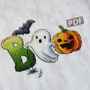 Modèle de point de croix : Halloween drôle, Fantôme, Boo, Petites cartes cadeaux, PDF, Citrouille, chauve-souris, RIP, Point d'aiguille moderne