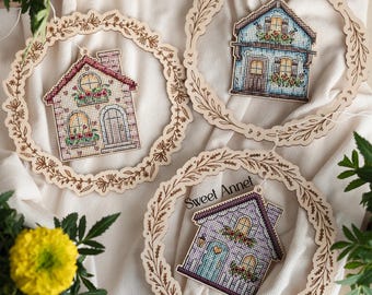 Cross stitch KIT: Spring house, Summer flowers cross stitch pattern, Easter design, Mother's Day Cards, Small stitch DIY, Home butterfly