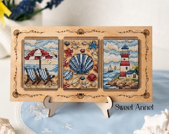 Cross stitch KIT: Summer frame, Beach, Sea, Pattern, Plastic canvas, Gift stitch DIY, Travel nature, Modern, Stitch PDF needlepoint chart