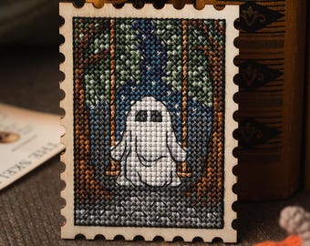 Cross stitch KIT: Halloween ghost, Fall Leaves, Cozy Stamp, Pumpkin Pattern, Needlepoint card, Stitch blank, Beginner diy, Pattern PDF