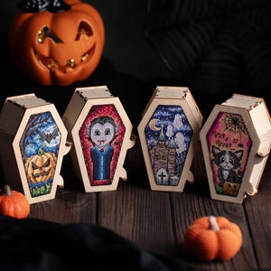 KIT punto croce: bare di Halloween, zucca, Dracula, autunno, foglie, casa, gatto, fantasma, pipistrello, vuoto, piccolo, modello, biglietti, artigianato, autunno