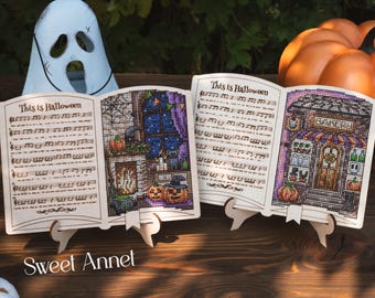 Cross stitch KIT: Halloween Songbooks, Pumpkins with Bat, Mystery cross stitch pattern, Fall design, Frame needlework, Spooky gift, Boo, PDF