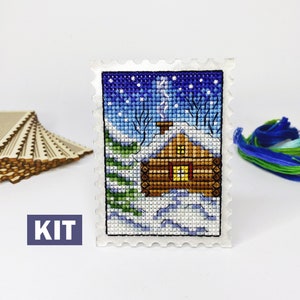 KIT de punto de cruz: Gato, Invierno, Navidad, Año Nuevo, Nieve, Pequeño, Sello, Primitivo, Patrón, Tarjetas, En blanco, Bricolaje, Principiante, Contado, Moderno