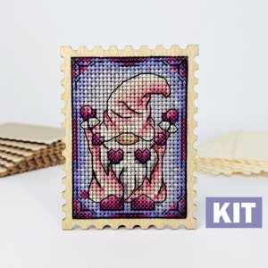 Cross stitch KIT: Gnome, Wedding gift, Love, Hearts, Small, Flower, Summer, Stamp, Pattern, Plastic canvas, Diy, Beginner, Funny, Gift, ART