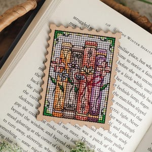 Kit de punto de cruz: Libro de flores, Patrón de sello pequeño, Primitivo, Gráfico de plantas, Tarjetas de regalo, Madera en blanco para bricolaje, Kit de paisajes para principiantes