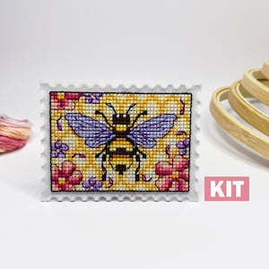 Cross stitch KIT: Small, Flower, Summer, Bee, Stamp, Pattern, Spring, Plastic canva, Diy, Beginner, Nature, Funny, Gift, Modern, Plant