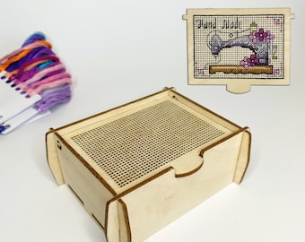 Cross stitch KIT: Jewelry box, Blank, Wooden, Plastic canvas, Small, Mini, Pattern, Tag, Funny, Modern, Cards, Craft, DIY, Counted, Beginner