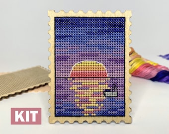 Cross stitch KIT: Travel, Small, Stamp, Primitive, Pattern, Sun, Cards, Blank, Beginner, Counted, Modern, Landscape, Sea, Summer, Ocean