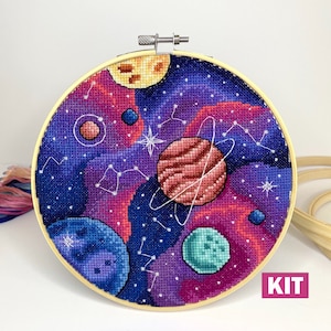 Cross stitch KIT: Space, Stars, Pattern, Mandala, Planet, Diy, Counted, Galaxy, Beginner, Easy, Modern, Aida, Fabric, Hoop, Landscape