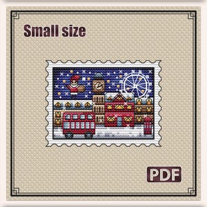 Small Cross Stitch Pattern: Winter town, Christmas house, Santa Gift Tag,  Tree Card, Nutcracker Needlepoint PDF, Modern Holiday, S-111