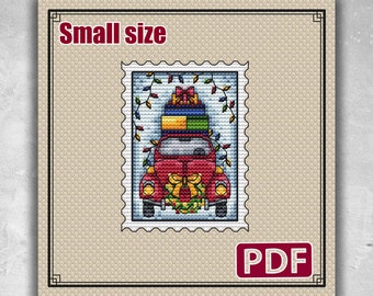 Small cross stitch pattern: Christmas, Santa, New Year, Winter, Gift, Tree, Cards, Tag, Letter, Modern, PDF, Needlepoint, Car, Snow, S-112