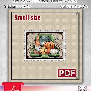 Small cross stitch pattern: Gnome, Fairy, Pdf, Funny, Plastic canvas patterns, Autumn, Fall, Pumpkin, Stamp, Leaves, Gift for friend, S-114