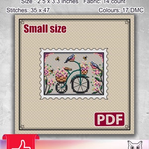 Cross stitch pattern, Modern, Summer, Stamp, rose, flowers, spring, travel, cute, gift, Landscape pdf, Bird Mini, Diy, Bike, Craft, S-130