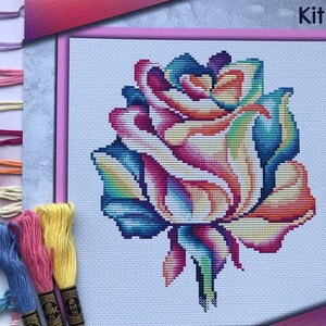 Cross stitch KIT: Rose, Flowers, Summer, Plant, Rainbow, Mandala, Beginner, Modern, DIY, Needlepoint, Embroidery, Geometric, Gift for mom image 6