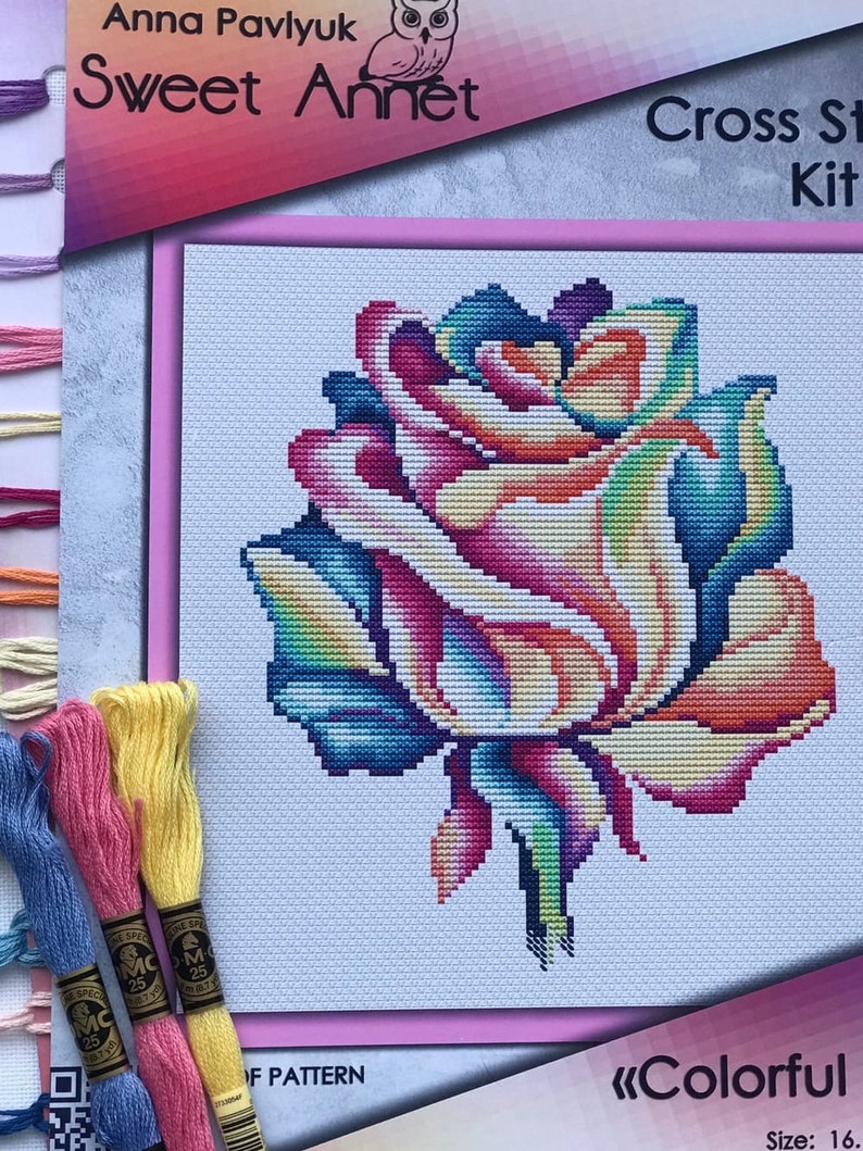 Cross stitch KIT: Rose, Flowers, Summer, Plant, Rainbow, Mandala, Beginner, Modern, DIY, Needlepoint, Embroidery, Geometric, Gift for mom image 6