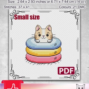 Cat cross stitch, Cute cat cross stitch, Funny cross stitch pattern, Rainbow cross stitch, Small cross stitch pattern, Kitten and lifebuoys