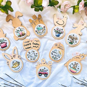 Kit de point de croix : Pâques, Œufs, Printemps, Fleurs, Gnome, Lapin, Poulet, Mini cadeau, Petit, Broderie, Mignon, Moderne, Cartes, Artisanat, DIY