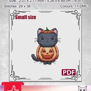 Funny Cross stitch: Cat, Halloween, Autumn, Fall, Small, Mini, Animals, Gift for friend, Cute, Modern chart, Trick or treat, pumpkin, PDF