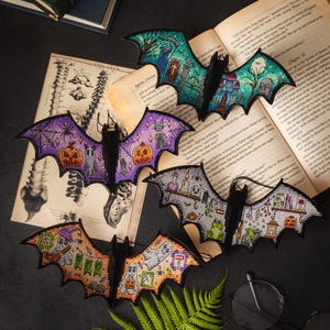 Cross stitch KIT: Halloween Bats, Pumpkins cross stitch kit, Fall design, Blank wooden, Small Mystery Pattern, House, Cat, Ghost, Cards, DIY