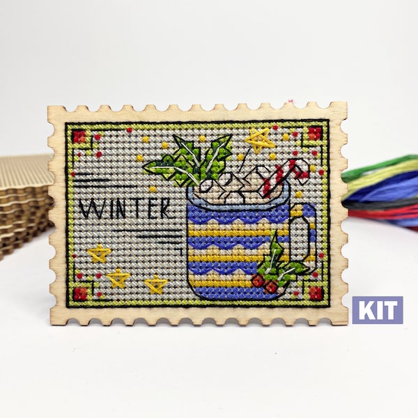 Kreuzstich KIT: Winter, Weihnachten, Neujahr, Schnee, klein, Stempel, Primitive, Muster, Karten, Blanko, Diy, Anfänger, Gezählt, Modern, Geschenk