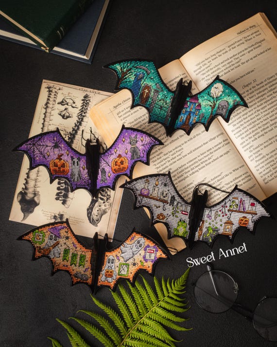 Cross stitch KIT: Halloween Bats, Pumpkins cross stitch kit, Fall design, Blank, Small Mystery Pattern, House, Cat, Ghost, Cards, DIY
