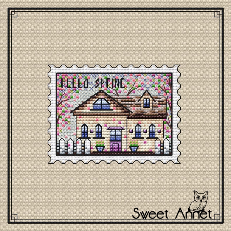 Small Cross Stitch Pattern: Hello Spring Stamp Modern - Etsy