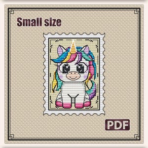 Punto de cruz pequeño: Patrón de mini sello de unicornio, diseño de hada arcoíris, para bebé o niña, PDF de punto de cruz, tarjeta de regalo para principiantes, S-004