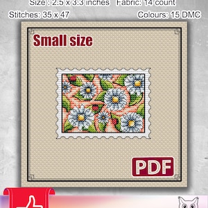 Small cross stitch pattern: Flowers, Summer, Spring, Daisies, Plant, PDF, Modern, Mini, Nature, Ladybug, Insects, Ladybird, Chamomile,S-089