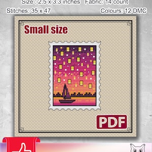 Small cross stitch pattern: Fairy, Funny, Pdf, Bookmark, Landscape, Modern, Simple, Stamp, Easy, Plastic canvas patterns, Primitive, S-079