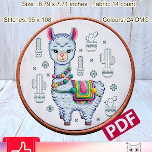 Llama cross stitch, Animals cross stitch, Cross stitch pattern, Cute cross stitch, Alpaca Cross Stitch, Llama Needlework, Llama Pattern, PDF
