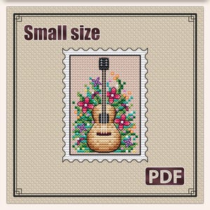 Guitar cross stitch, Plant cross stitch pattern, Summer cross stitch, Cross stitch pattern, Small cross stitch pattern, Stamp, Flowers,S-064