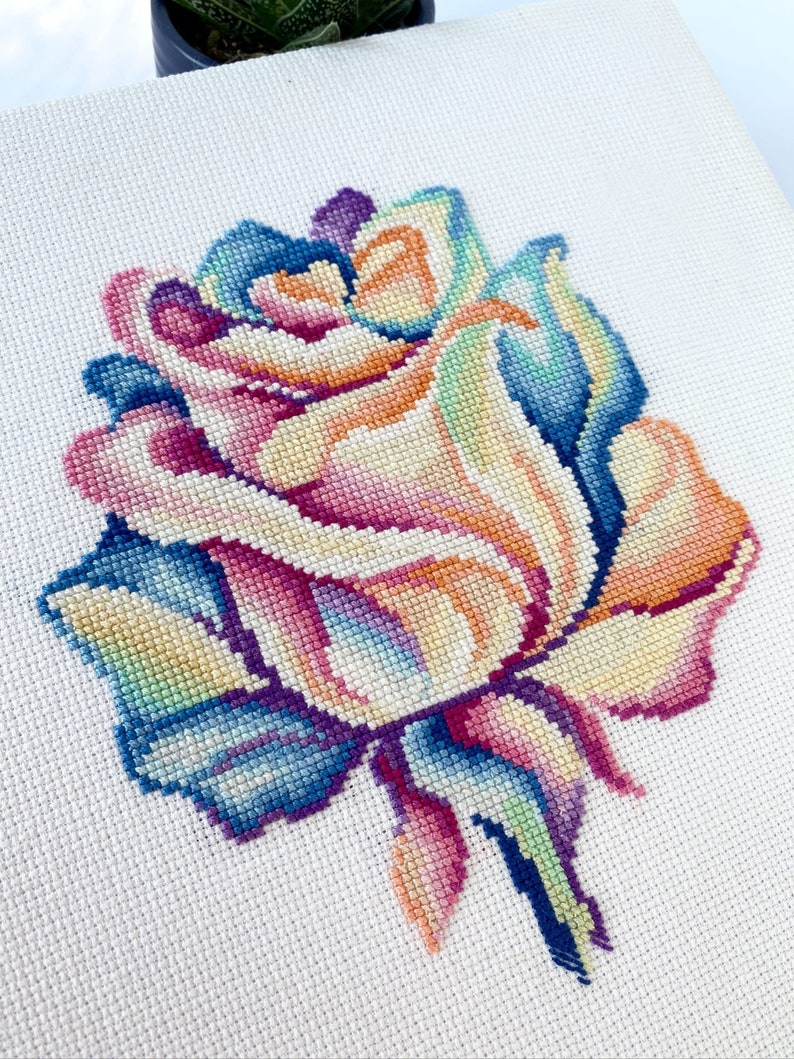Cross stitch KIT: Rose, Flowers, Summer, Plant, Rainbow, Mandala, Beginner, Modern, DIY, Needlepoint, Embroidery, Geometric, Gift for mom image 3