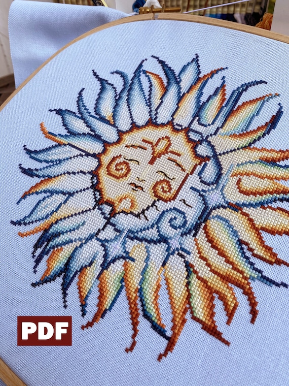 Moon cross stitch pattern, Sun cross stitch, Easy cross stitch, Cross stitch pattern, Modern cross stitch, Cross sctitch moon, Cross stitch