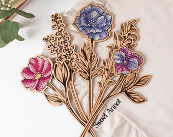 Cross stitch KIT: Flowers, Spring, Summer, Rose, Anemones, Pansies, Gift for Mother's Day, Plant, Stitch pattern DIY, Cute, Small