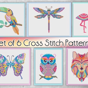 Cross Stitch Pattern PDF: Mandala, Animals, Funny, Easy, Cute, Boho, Beginner, Fox, Owl, Dragonfly, Flamingo, Butterfly, Modern, Needlepoint