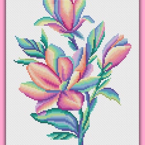 Beginner Cross Stitch Pattern: Easy, Modern, Flowers, Magnolia, Spring ...